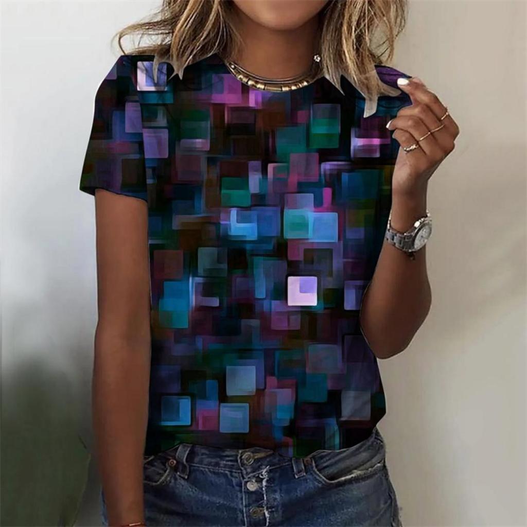 Women's 3D Gradient Floral Print O‑Neck Casual Short Sleeve Summer T‑Shirt