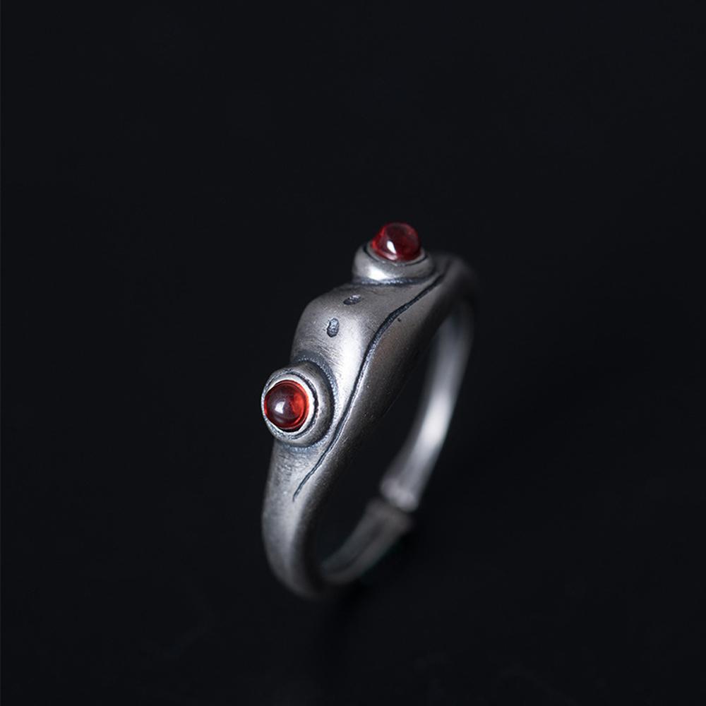 for Women Artistic Design Bohemian Vintage Frog Finger Ring Silver Color Opening Ring Resizable