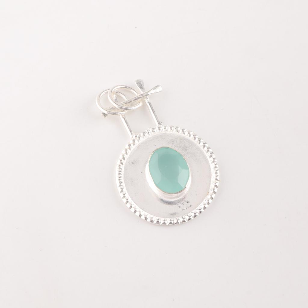 Natural Aqua Chalcedony Gemstone 925 Solid Silver Jewelry Handmade Pendant 1.4" PP-57-19