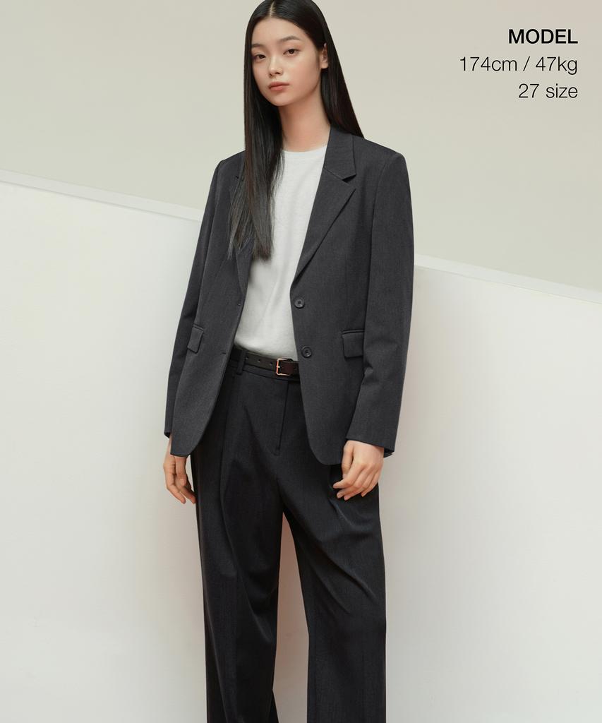 MUSINSA STANDARD WOMAN Women'S Low-Waist Deep Tuck Wide Hidden Elastic Waist Slacks [Charcoal Gray]