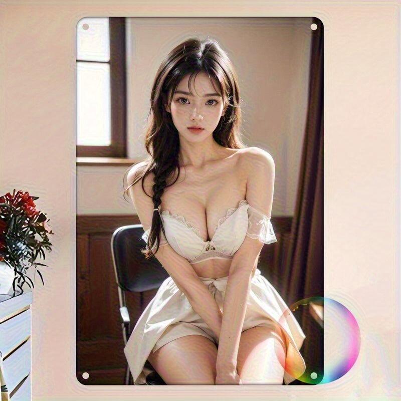 Ragazza Bellezza Asiatica Vintage Retrò in Elegante Lingerie di Pizzo a Spalle Scoperte Seduta Graziosamente in una Stanza Illuminata dal Sole con Composizione Floreale