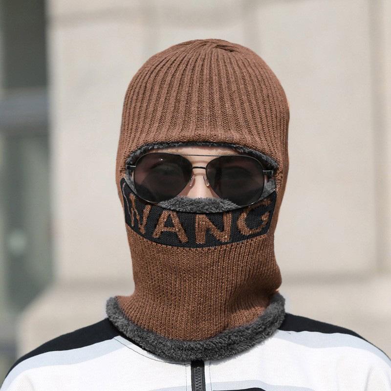 Buchstabe Herren Hals All-in-One Mütze Winter Dick Warm Wolle Gesichtsschutz Kältefest Baumwolle Strickmütze