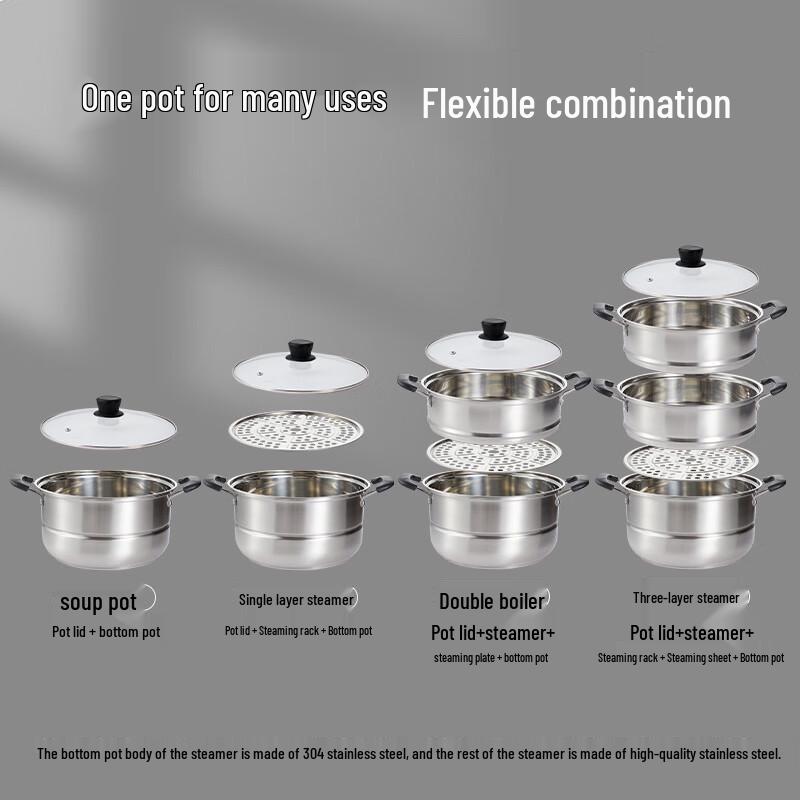 HuiXun 304 Edelstahl Mehrschichtiger Dampfkochtopf