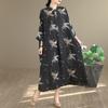DIMANAF New 2026 Women Plus Size Spring Summer Beach Long Black Dress Vintage Lady Loose Oversize Maxi Floral Print Cotton Button