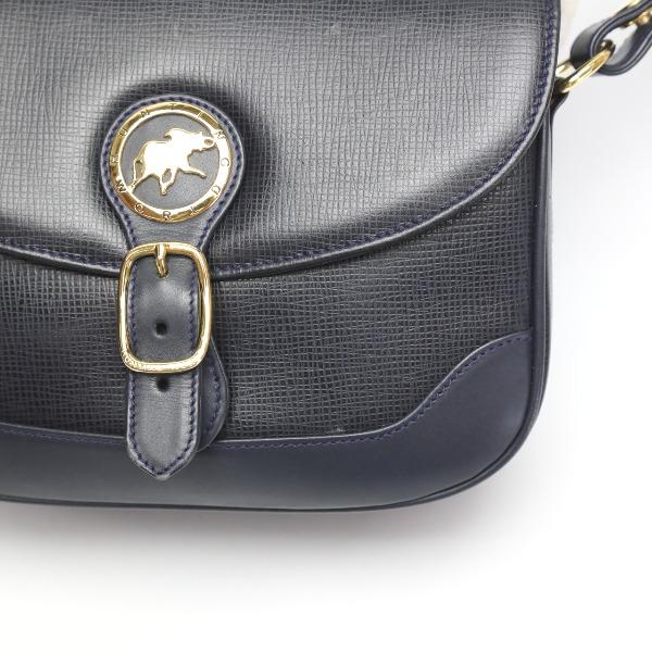 HUNTING WORLD LogoPlate Shoulder Bag Cross body Navy Leather Women Used