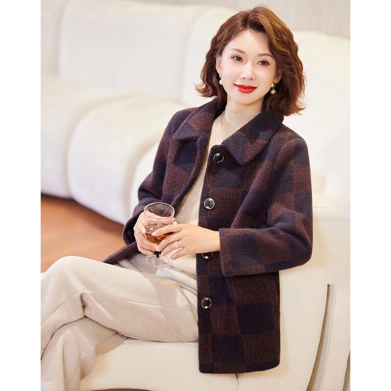 

Women s Plaid Mom s Warm Lapel Coat 3XL