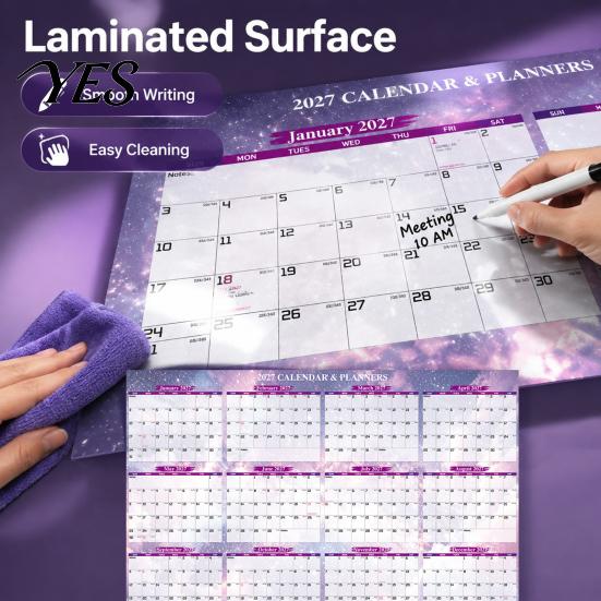 Yearly Planning Sticker Year-round Wall Calendar, Rewritable Erasable Self Adhesive Family Schedule Board Large Planner for And Organization