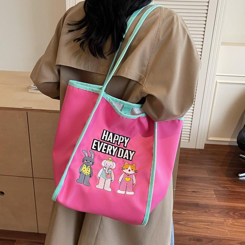 Day Every Happy Letter Large Embroidery Tote Bag Shopping Bag For Daily Use