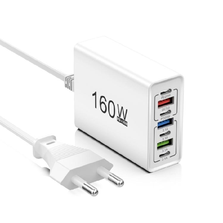 160W 6 In 1 Type C USB Charging Adapter 160W Multi Port Fast Charging Phone Charging Adapter For Smartphones Tablet