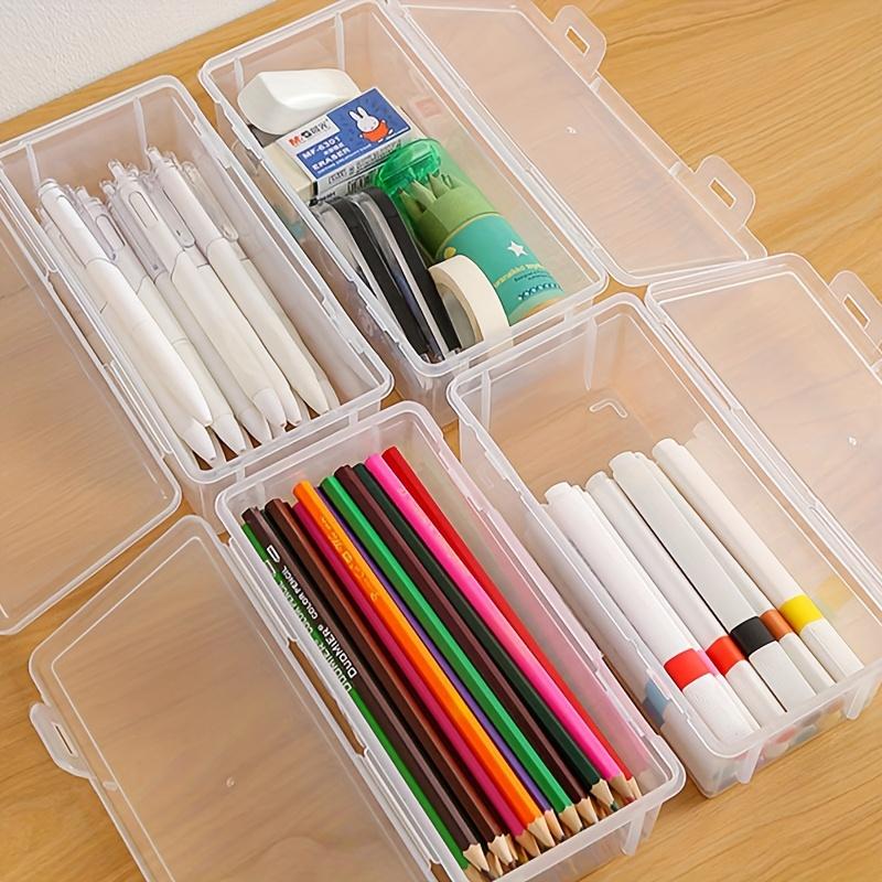Transparent Storage Box Large Capacity Stationery Organizer Plastic Pencil Holder Clear Art Supplies Container School Office Accessories