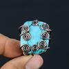 Natural Tibetan Turquoise Gemstone Handmade Copper Wire Wrap Ring Size 6 O5E41