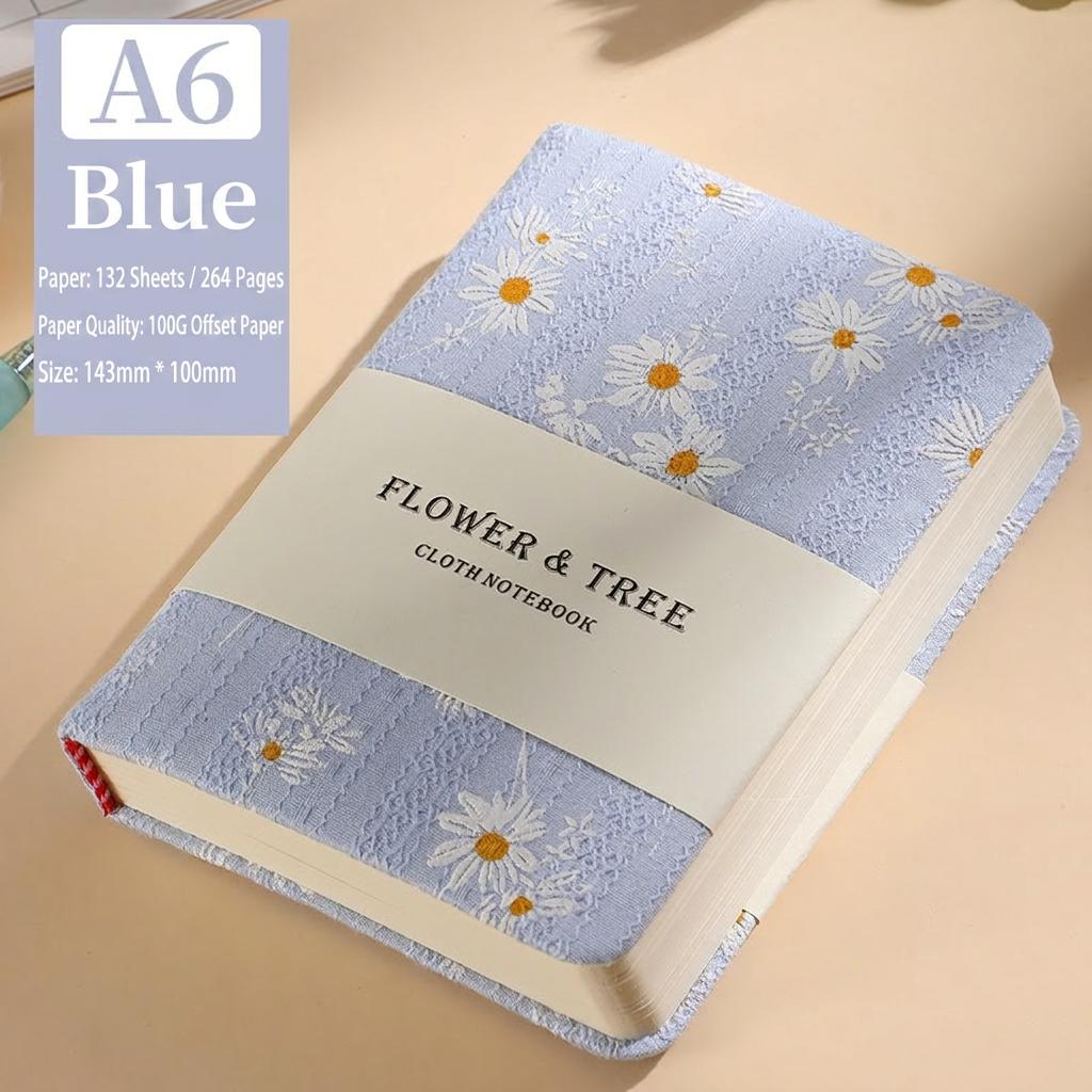 Aesthetic Daisy Puffy Cotton Cover Notebook A6 Portable Pocket Journal Thick Paper 180 Degree Lay Flat for School Office Travel