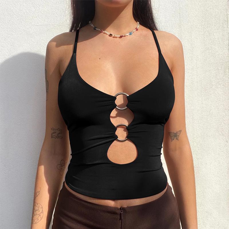 2025 Women s Summer Fashion Cross-Border Hollow Front Cropped Camisole Small чёрный