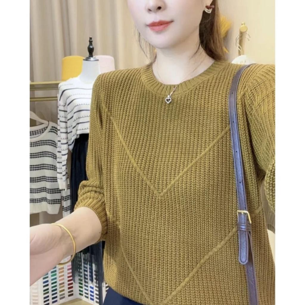 Autumn/Winter Women's Thick Knitted Sweater Solid Color Round Neck Loose Sweater Versatile Base Sweater