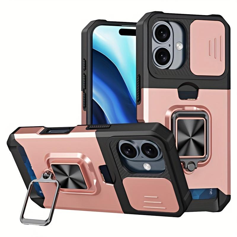 Stoßfestes, schweres Hartschalenetui mit Metallständer und Kartensteckplatz für das iPhone 16 Pro Max 15 Pro Max 14 Pro Max