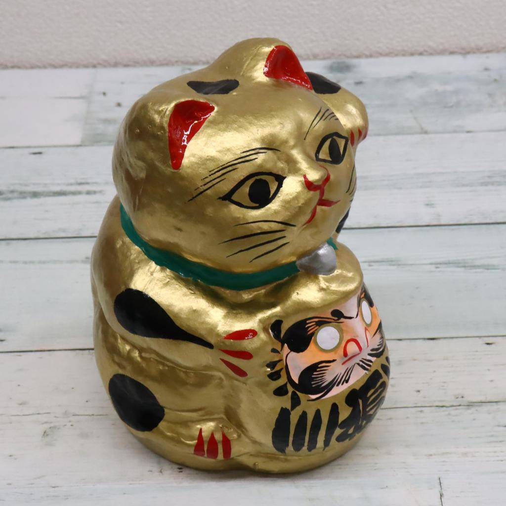 Tillverkad i Japan Lycklig Daruma Katt Guld (Stor)