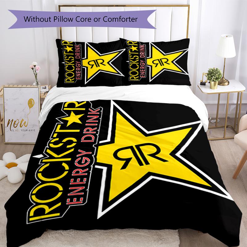 3pcs Rockstar logo pattern bedding set duvet cover set includes duvet cover &pillowcases, perfect all season bedroom decoration & gift