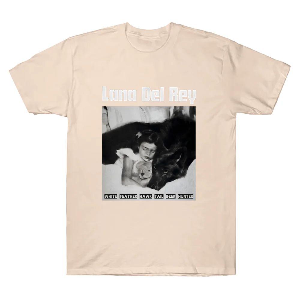 Weißes Feder-Falken-Schwanz-Hirschjäger Lana Del Rey T-Shirt Geschenk Lässig Locker Streetwear Hohe Qualität Baumwolle T-Shirts Unisex