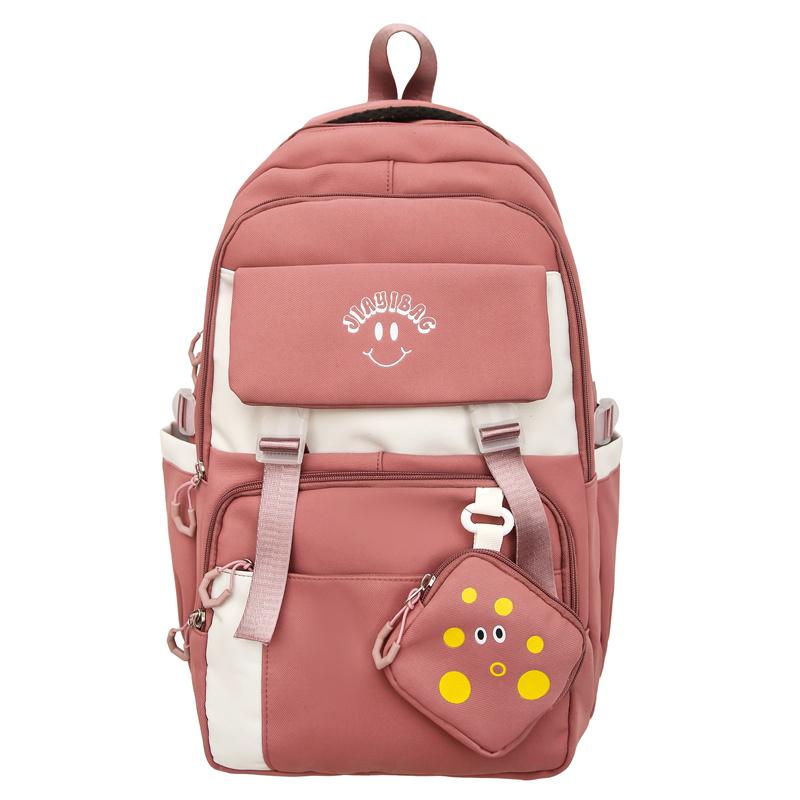 Large Capacity Backpack Lightweight Contrast Color Schoolbag Junior Senior High School Student Backpack with Coin Purse