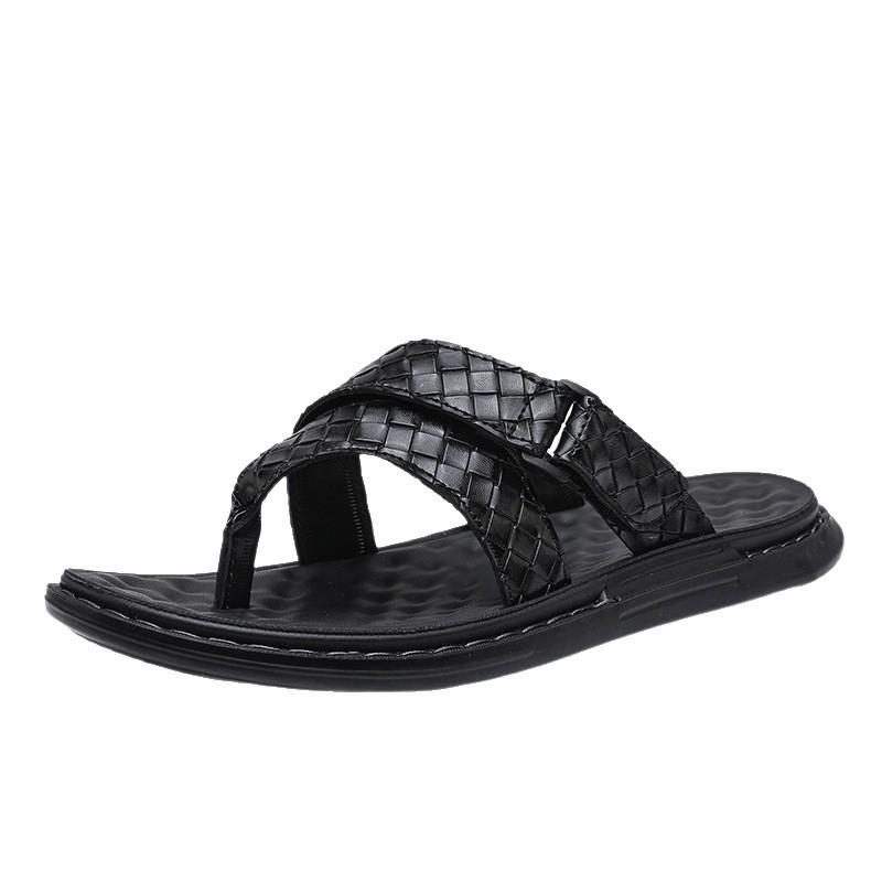Slippers Men's Leather Surface Comfortable Soft Bottom High-end Niche Design One-word Street Shot Outside Wear Internet Celebrity Cool Slippers