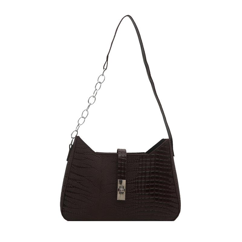 

2025 spring and summer new women s fashion retro crocodile pattern texture handbag European and American trend shoulder bag underarm bag темно-коричневого