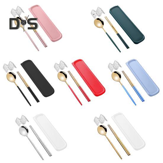 Stainless Steel Flatware Kit Korean Style Dust Proof Chopsticks Fork Spoon Dinner Set