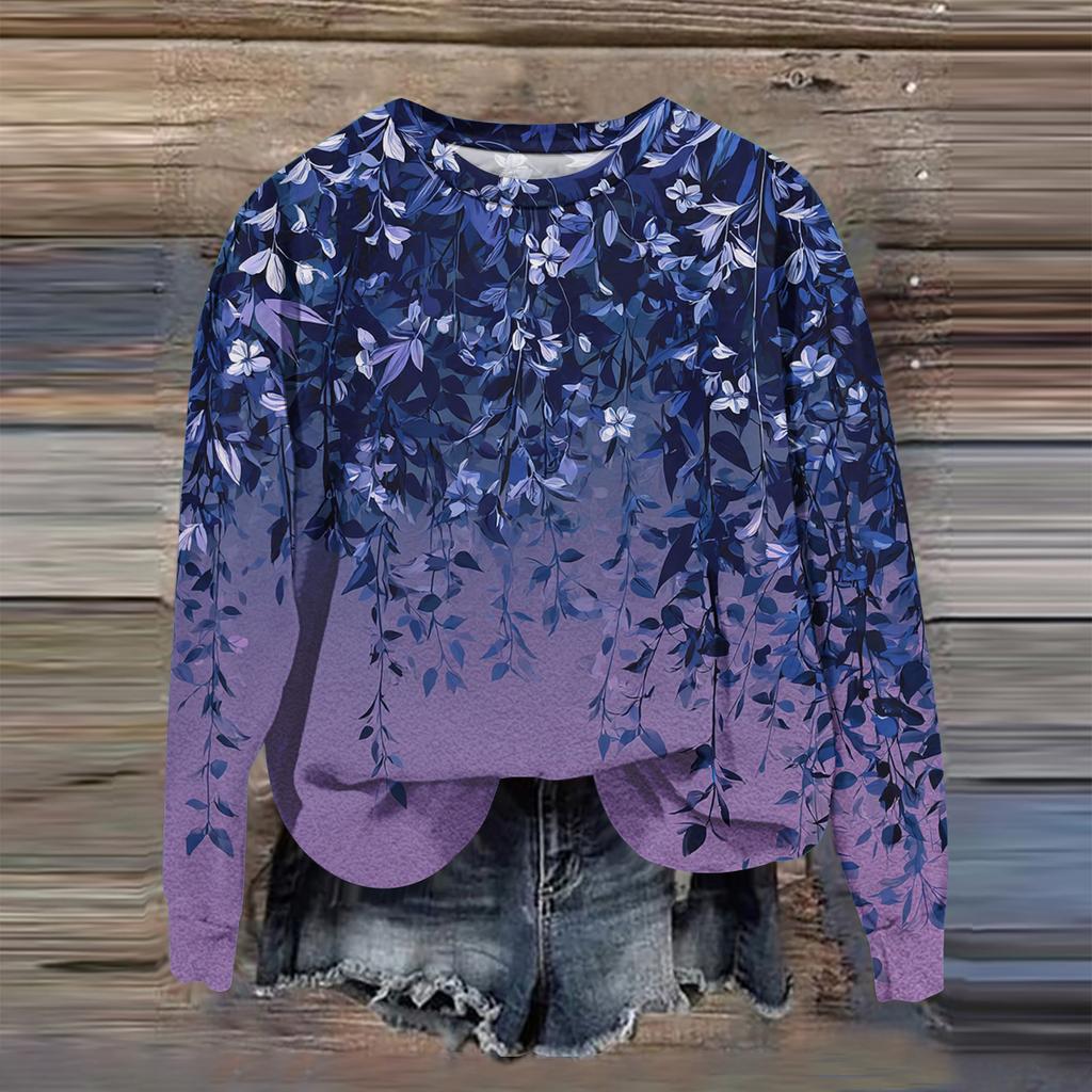 Women's Fashion Printed Long Sleeve Loose Round Neck Sweatshirt Top Fall