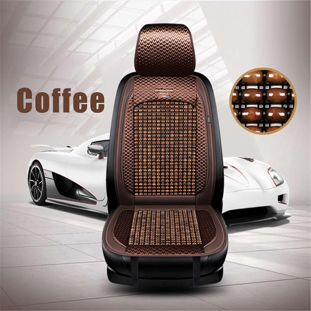 1/2x Car Seat Covers Interior Accessories Wooden Bead Seat Cushion Summer Cool Auto Seat Mat Pad PU Leather Breathable Handmade