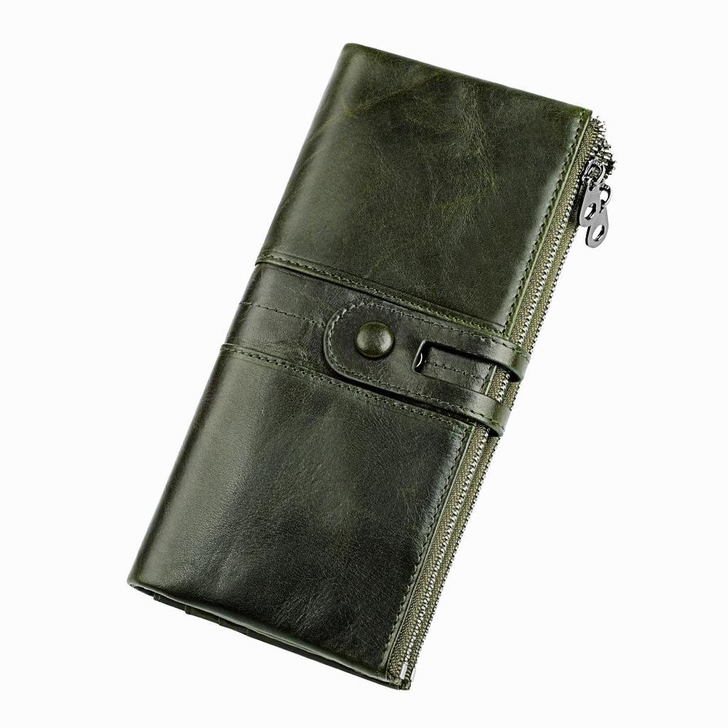 Woman/Men Long Wallet Genuine Leather RFID Anti-fraud Multi Functional Card Holder Coin Purse Vintage Male Zipper Money Bag Clutch