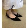 Cowhide black pointed leather shoes thick heel single shoes women's shallow mouth middle heel women's shoes commuter versatile work shoes