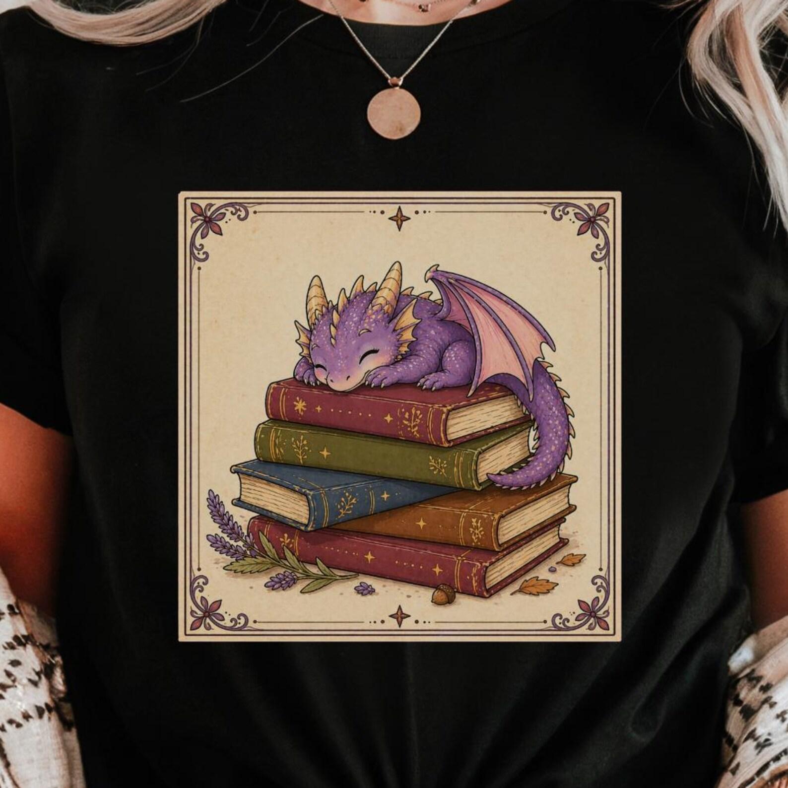 Cozy Book Dragon Shirt | Fantasy Reader Tee | Book Lover Gift XL