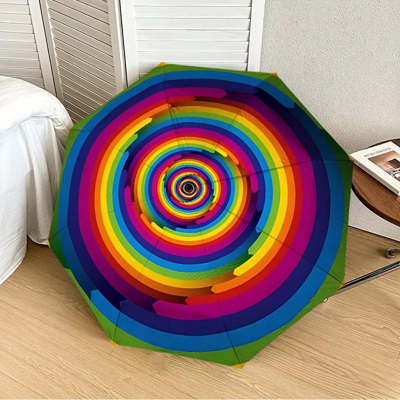 1PC Rainbow Spiral Automatic Folding Umbrella - Compact 8-Rib Design, Durable Plastic & Iron, Lightweight for Outdoor Daily Use, Festive Gift019