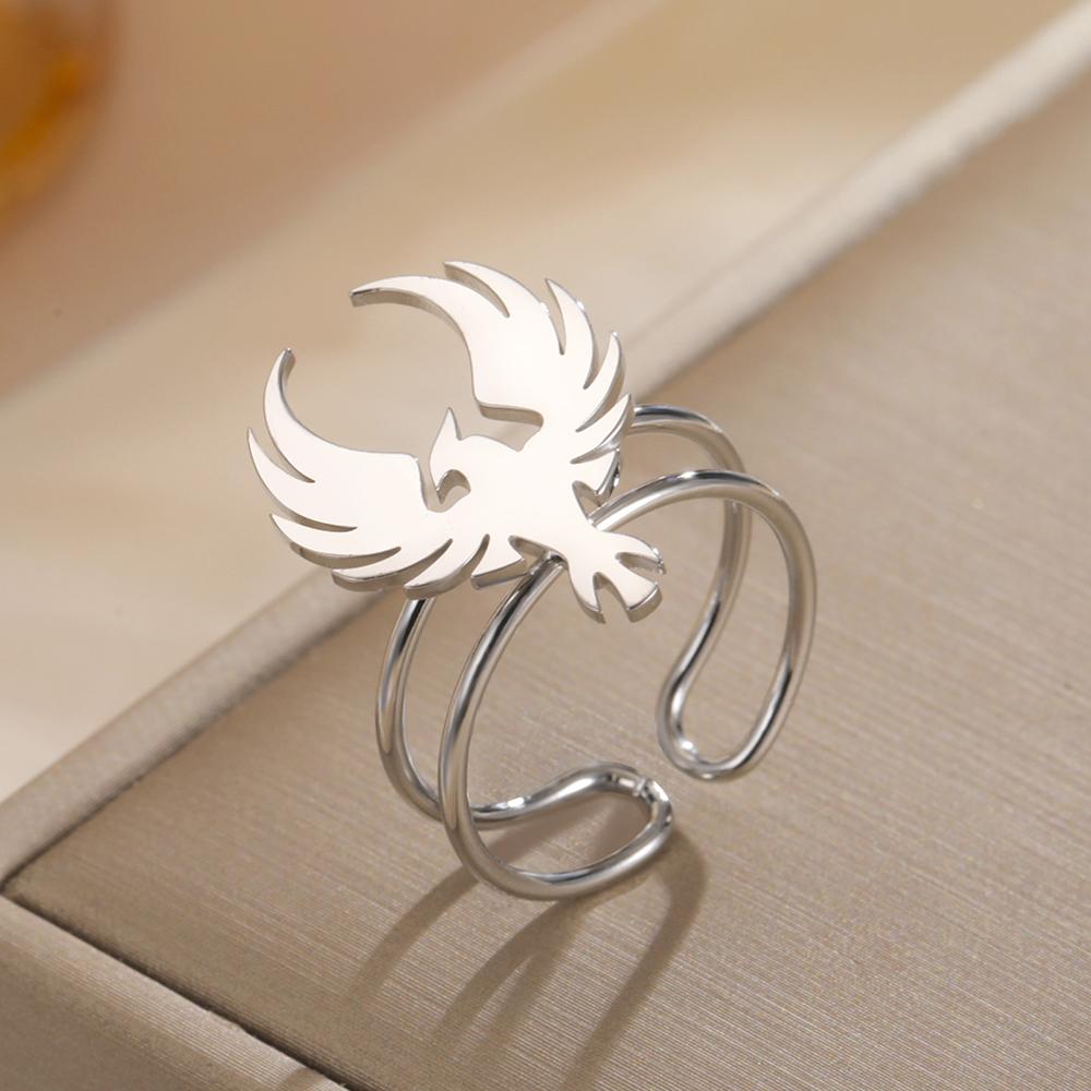 Dawapara Phoenix Ring Adjustable Open Finger Ring Mythical Bird Animal Totem Protection Amuet Stainless Steel Jewelry
