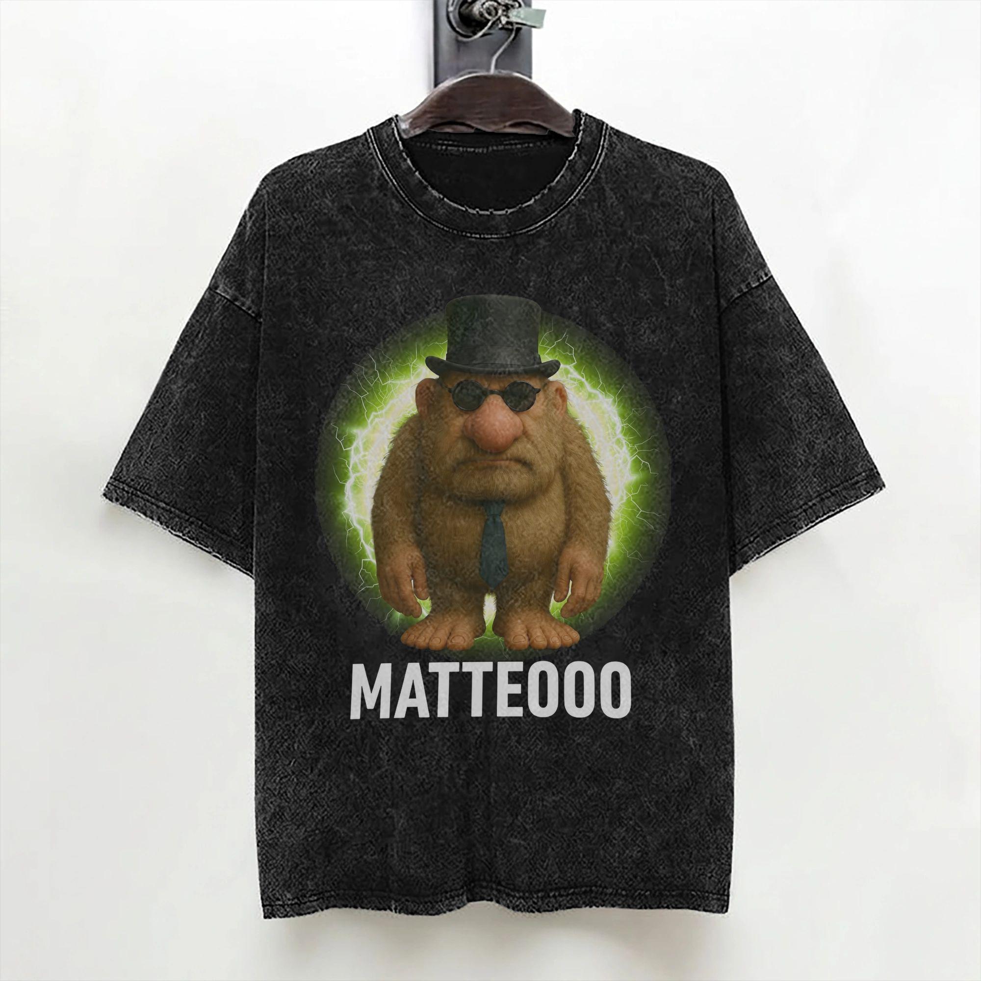 Matteo Italian Brainrot Meme Mateo Brainrot Mateooo T Shirt Washed Short Sleeve TShirt for Men Women Streetwear Printed Tees S