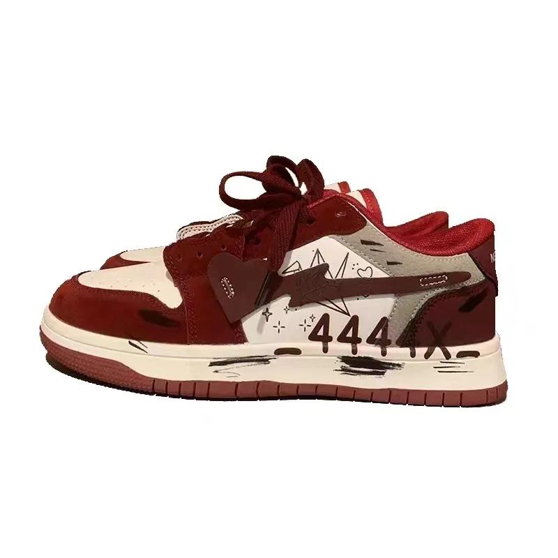 Men's Shoes Niche Fashion Retro Graffiti Made Old Board Shoes Women's Flat Bottome Casual Couple Sport Shoe Unisex Lace Up Shoes