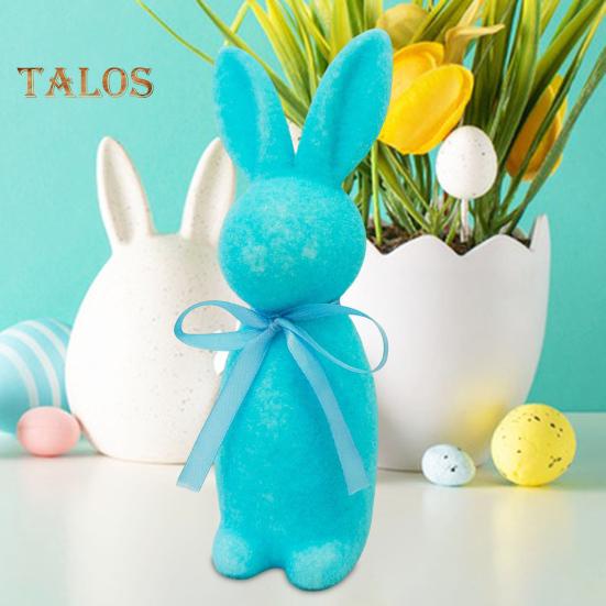 Easter Bunny Statue Freestanding Foam Rabbit Ornament Faux Moss Rabbit Flocked Bunny Figurine Centerpiece for Desk Mantel Dining Table