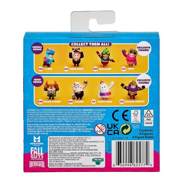 Miniature Figurines - Fall Guys 62578 - Pack of 4 - T-rex, Wolf, Mallard, Exclusive Owl - Multicolor Pvc