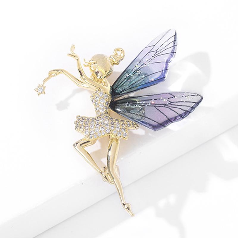 1Pc Women Brooch Fashion Style Cute Elf Insects With Crystle Wings Lapel Pins Luxury Jewelry Party Accessories