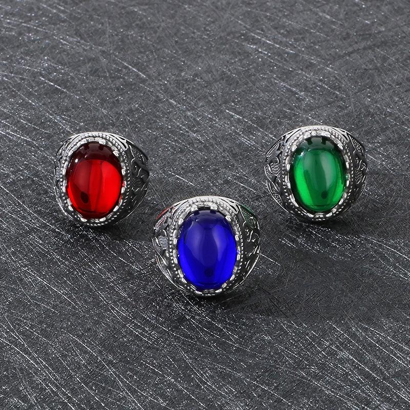Source Retro Viking Jewelry, Palace Style Luxury Gemstone Engraved Stainless Steel Men'S Ring
