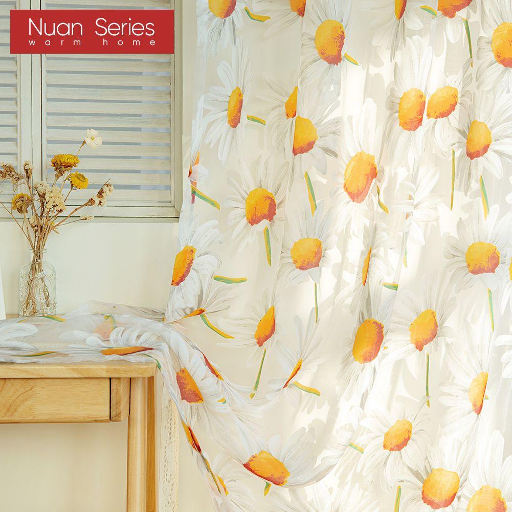 1PC Nuan Serie Daisy Blume Sheer Vorhang Fenster Schlafzimmer Wohnzimmer Küche Mode Moderne Tüll Vorhang Wohnkultur