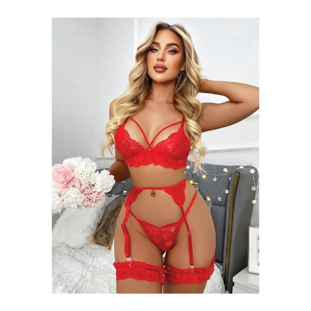 Red Color Lace Garter Set