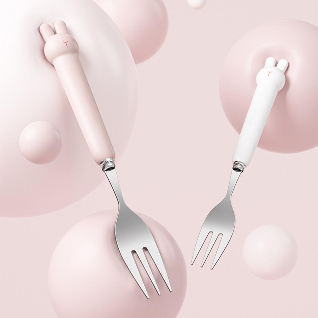 1 sada Lžíce Příbory Pohodlné uchopení Malé a vynikající Kreativní Přenosný Kreslený Králík Nádobí Nerez