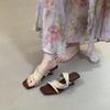 Color matching retro babes! Square head suede one-word with wedge heels slippers women's summer open-toed high-heeled sandals