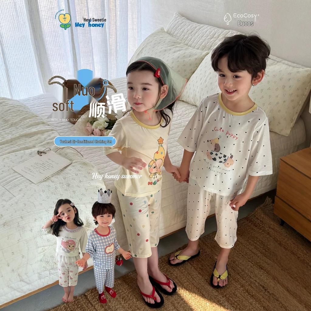 In Stock Hey Sweetheart Kids' Summer Tencel Pajama Set - Cool Short Sleeve Home Wear for Boys and Girls
