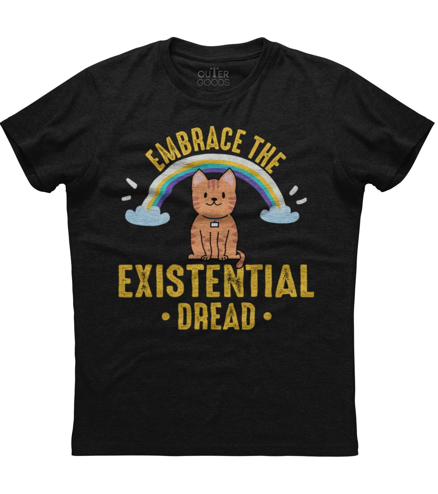 Embrace The Existential Dread Funny Cat Womens Short Sleeve Cotton Black T-shirt XL