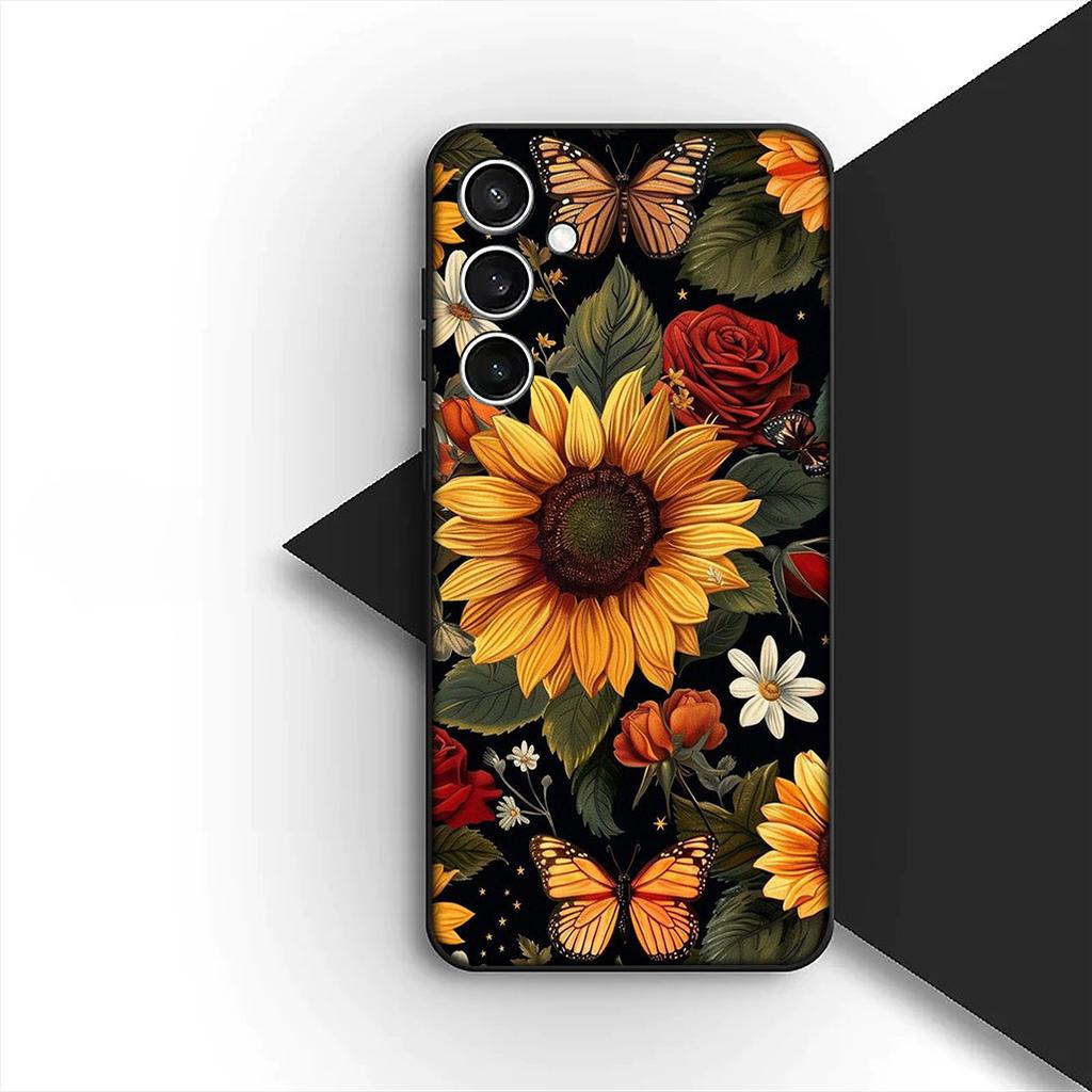 Cover for Samsung Galaxy S10 S8 S9 Plus A33 A34 A31 70 A71 A72 Note 20 9 8 S10E Phone Case Sunflower Yellow Flower Butterfly