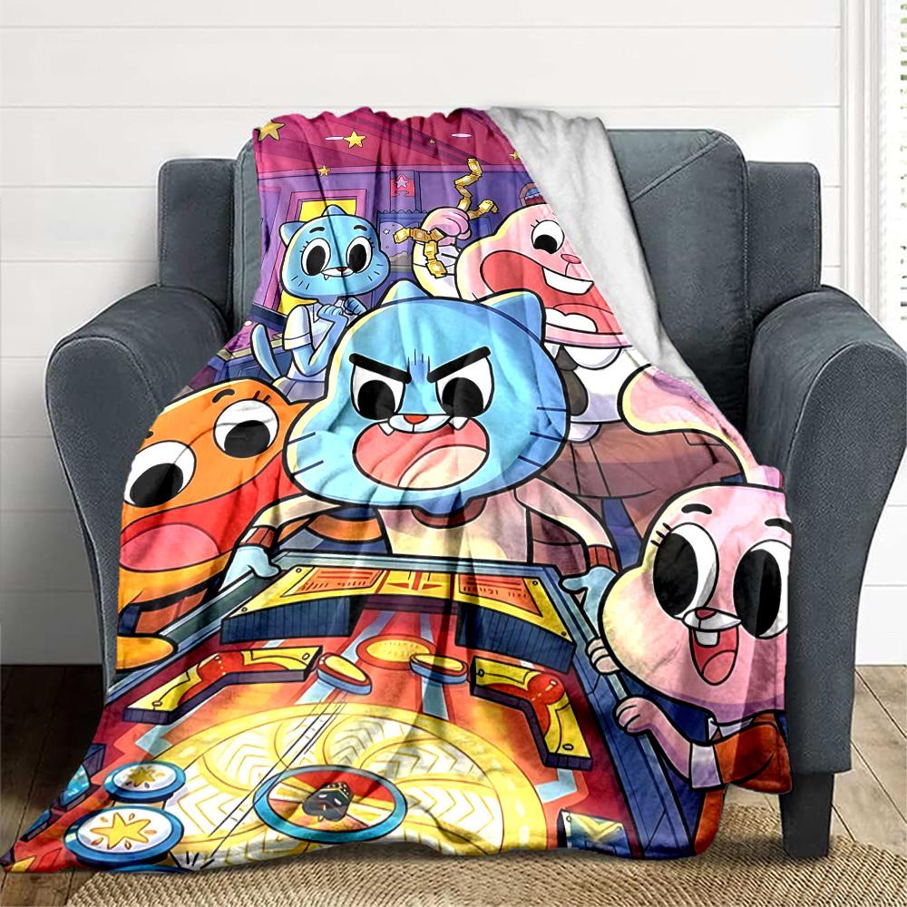 1pc The Amazing World of Gumball Cozy Print Blanket Lightweight Warm Flannel Throw Blanket For Sofa, Bed, Living Room