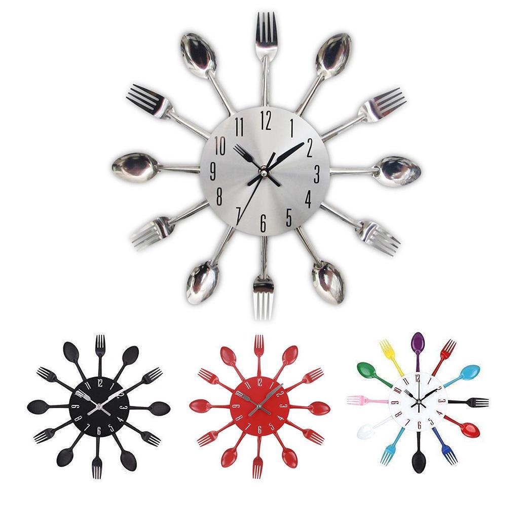 Creative Metal Cutlery Wall Clock - Silent Quartz for Living Room or Kitchen Art Decor