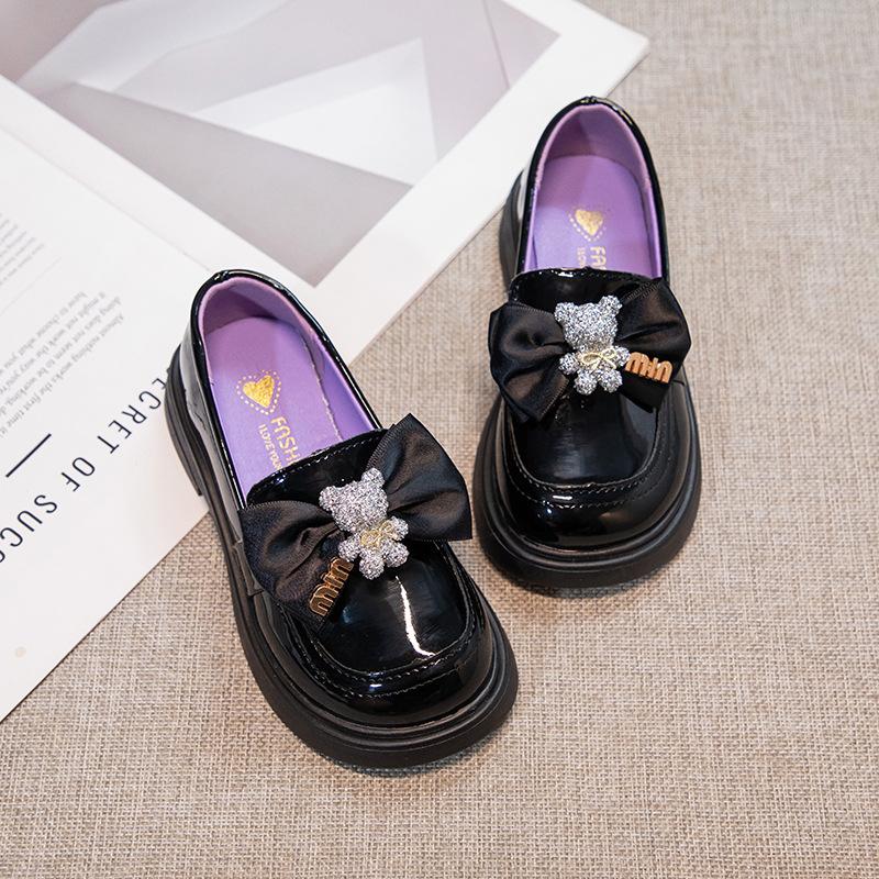 

New Spring and Autumn Girls Princess Shoes Comfortable Soft Sole British Style Performance Dance Leather Shoes 26 чорний