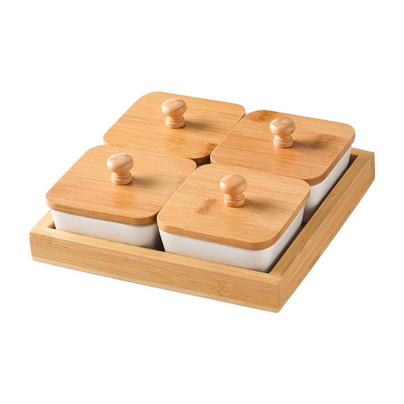 Nordic Ceramic Compartment Snack & Dessert Plate with Lid